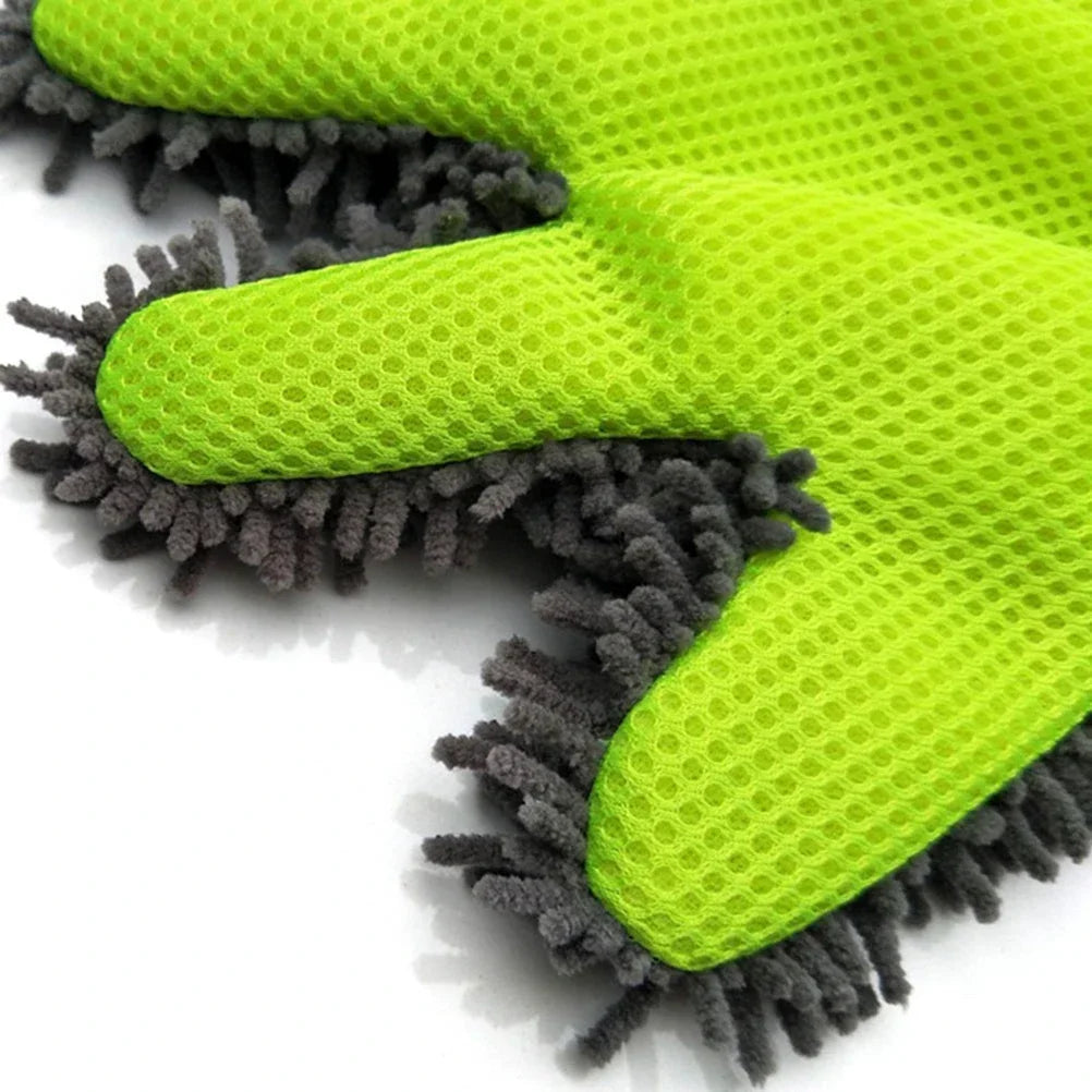 5-Finger Microfiber Chenille Car Wash Glove Mitt Green