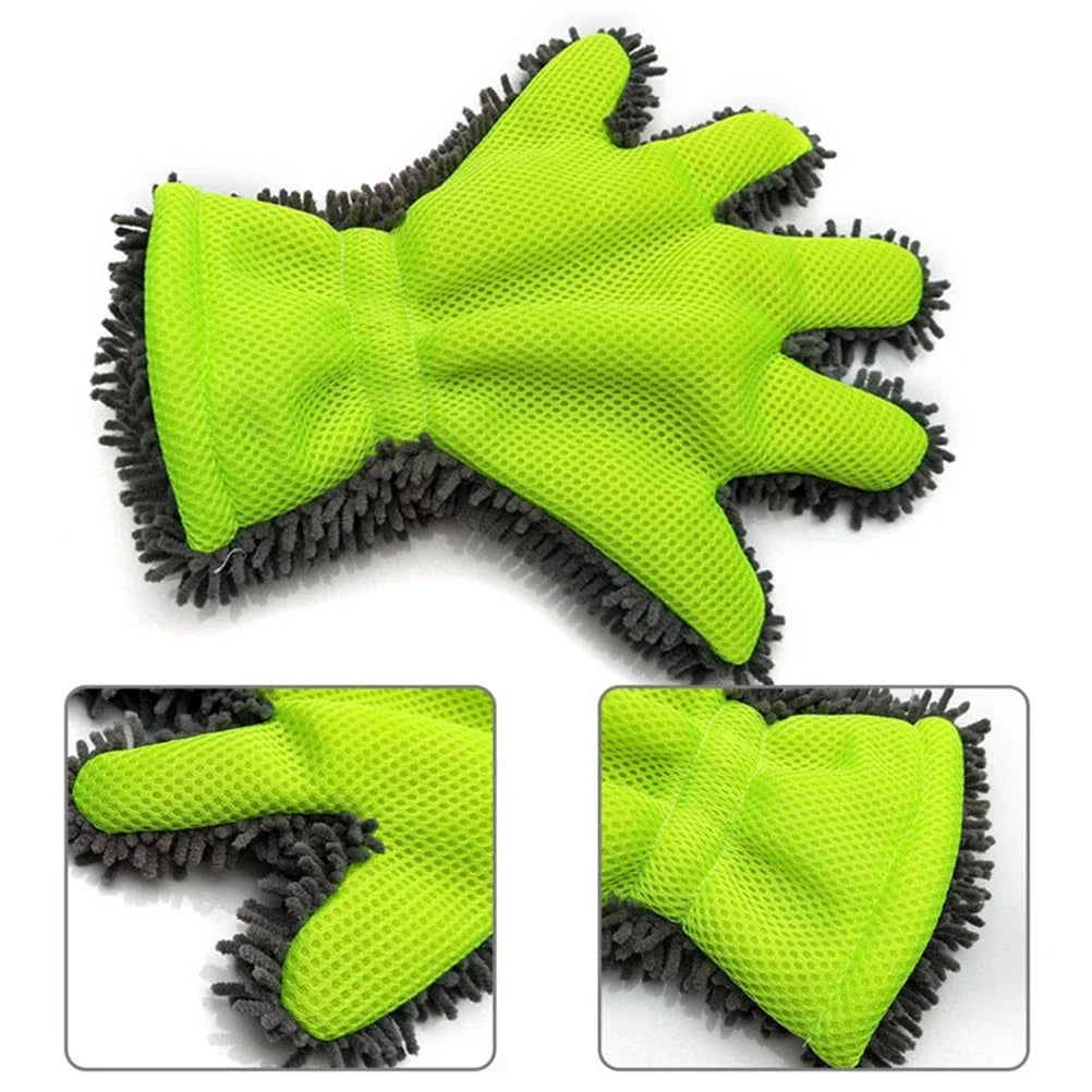 5-Finger Microfiber Chenille Car Wash Glove Mitt Green