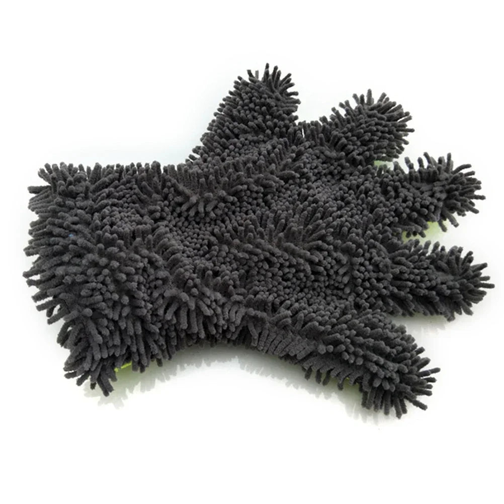5-Finger Microfiber Chenille Car Wash Glove Mitt Green