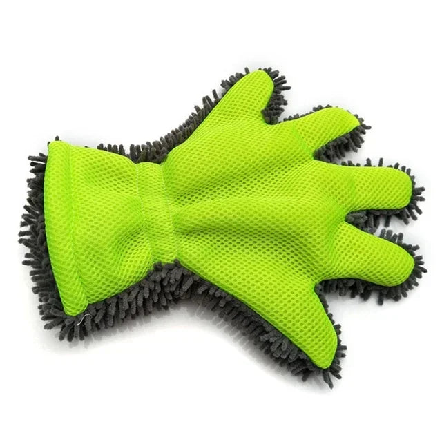 5-Finger Microfiber Chenille Car Wash Glove Mitt Green