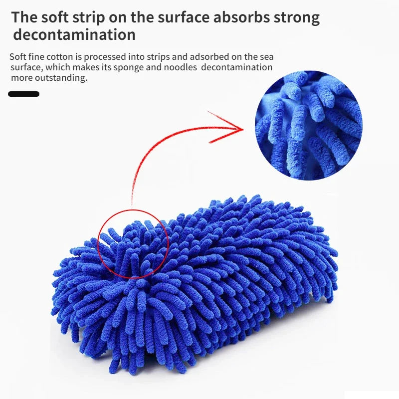 Microfiber Chenille Car Wash Sponge Pad Blue