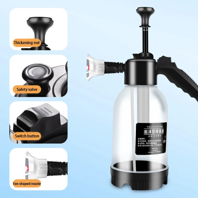Hand Pressure Foam Sprayer Pump Bottle 2L with Pressure Relief Valve